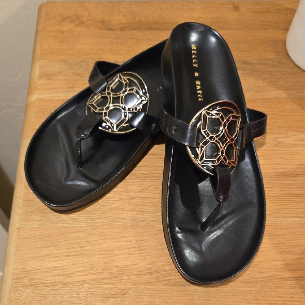 Kelly & Katie Black Sandals with Gold Accent